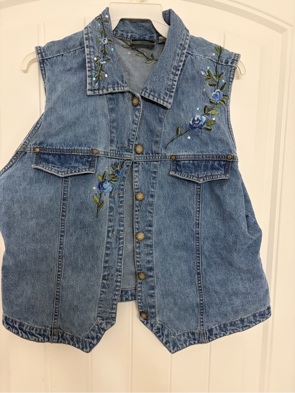 Vintage 90s Bill Bass Blue Embroidered Denim Vest - Women's Sleeveless Jacket